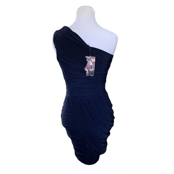 Soprano Womens One Shoulder Bodycon Ruched‎ Draped Blue Dress Sz XS NWT - Picture 3 of 9